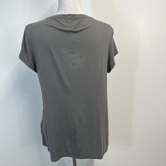 Mado et les Autres Top Women's sz L/3 Gray White Pullover Pleated Stretch Artsy - Picture 6 of 7